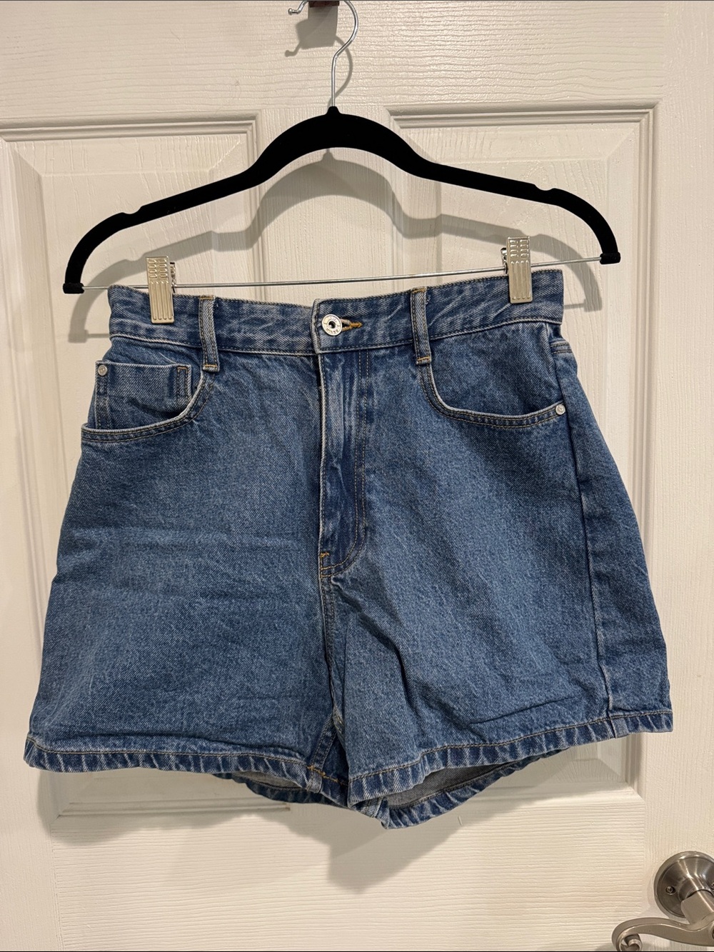 ZARA Classic High-Waist Denim Shorts - Blue